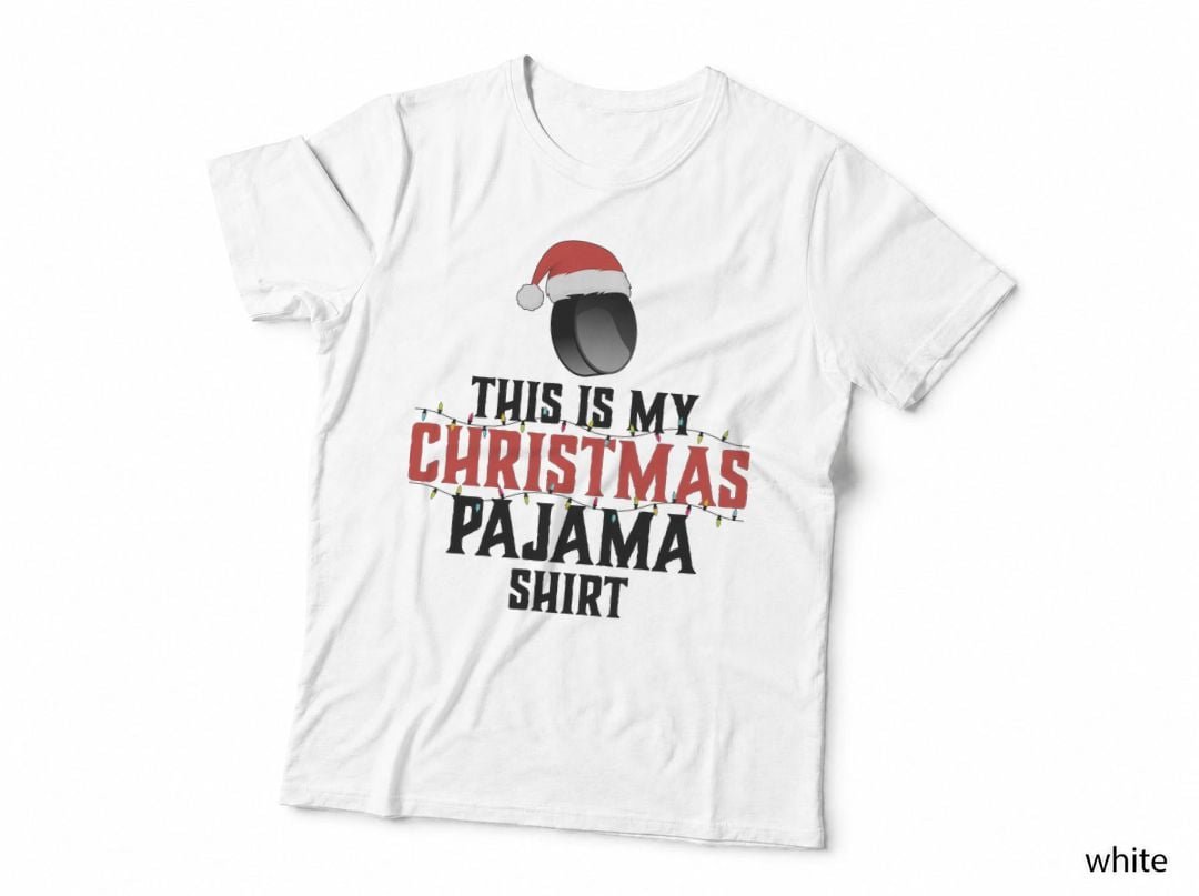 Hockey Pajama Shirt, Christmas Pajama Style, Holiday Pajama Wear T-Shirt