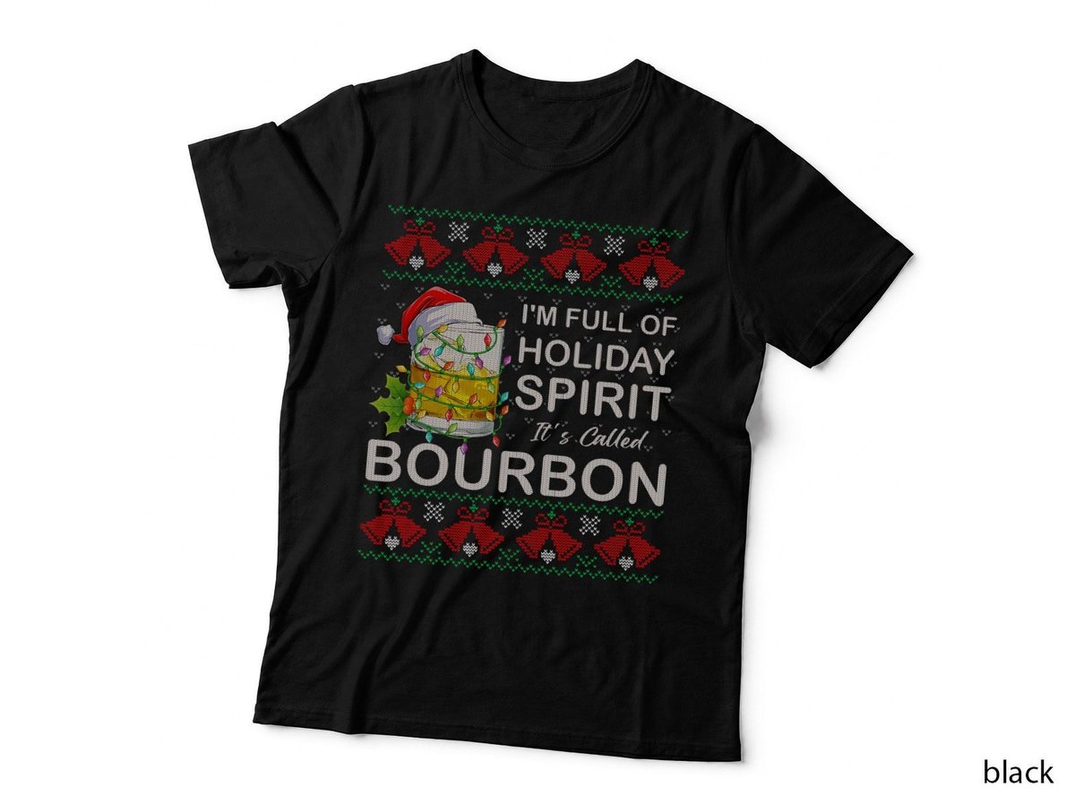 Holiday Bourbon T-Shirt, Ugly Christmas Sweater Style, Bourbon Lovers Gift