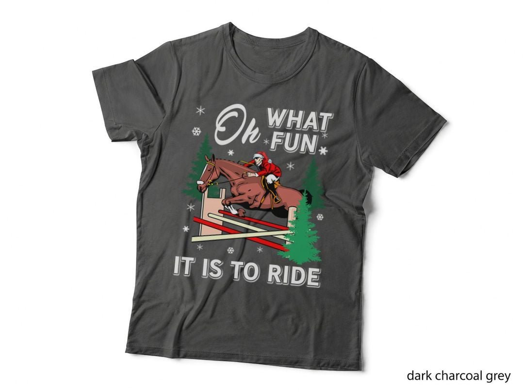 Horse Christmas Oh What Fun Show Jumping T-Shirt, Festive Equestrian Style
