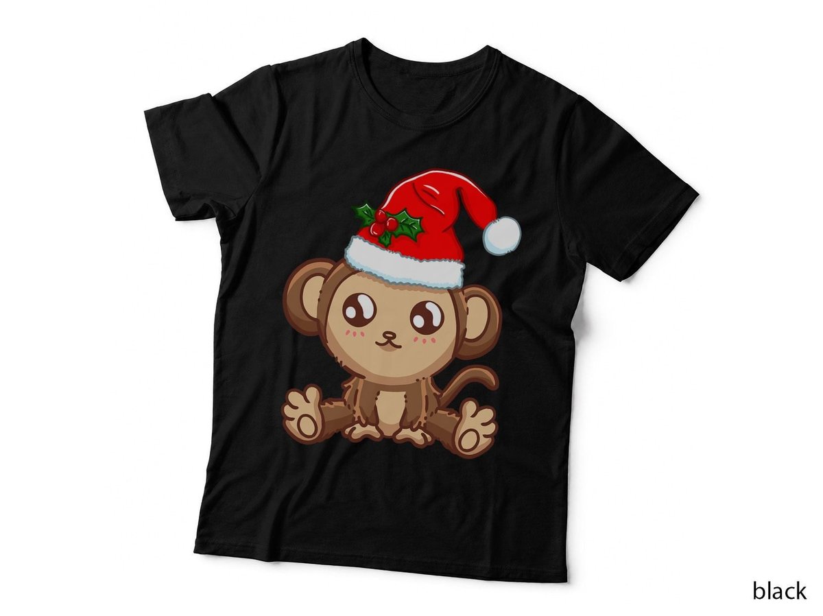 Kawaii Christmas Monkey T-Shirt, Festive Animal Design, Holiday Gift Idea