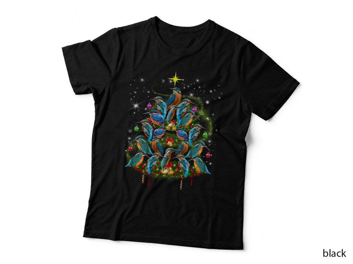 Kingfisher Christmas Tree T-Shirt, Festive Wildlife Print