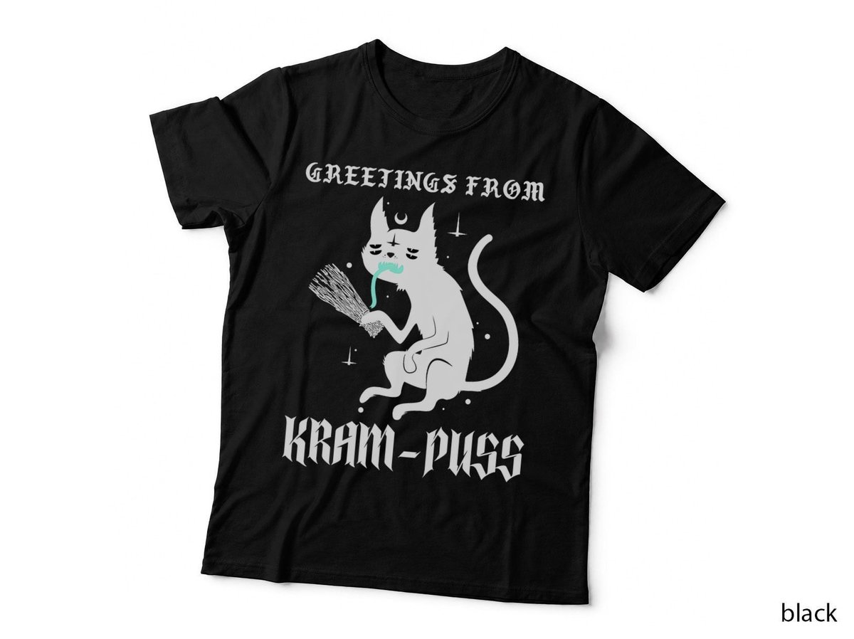 Krampus Cat Christmas Greetings T-Shirt, Festive Holiday Print
