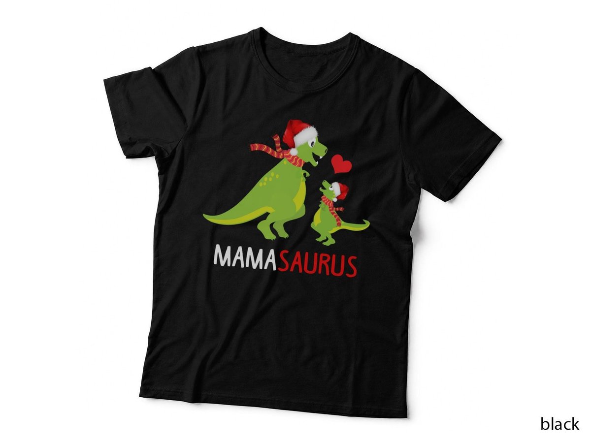 Mama Saurus Baby Saurus Christmas T-Shirt, Festive Dinosaur Design