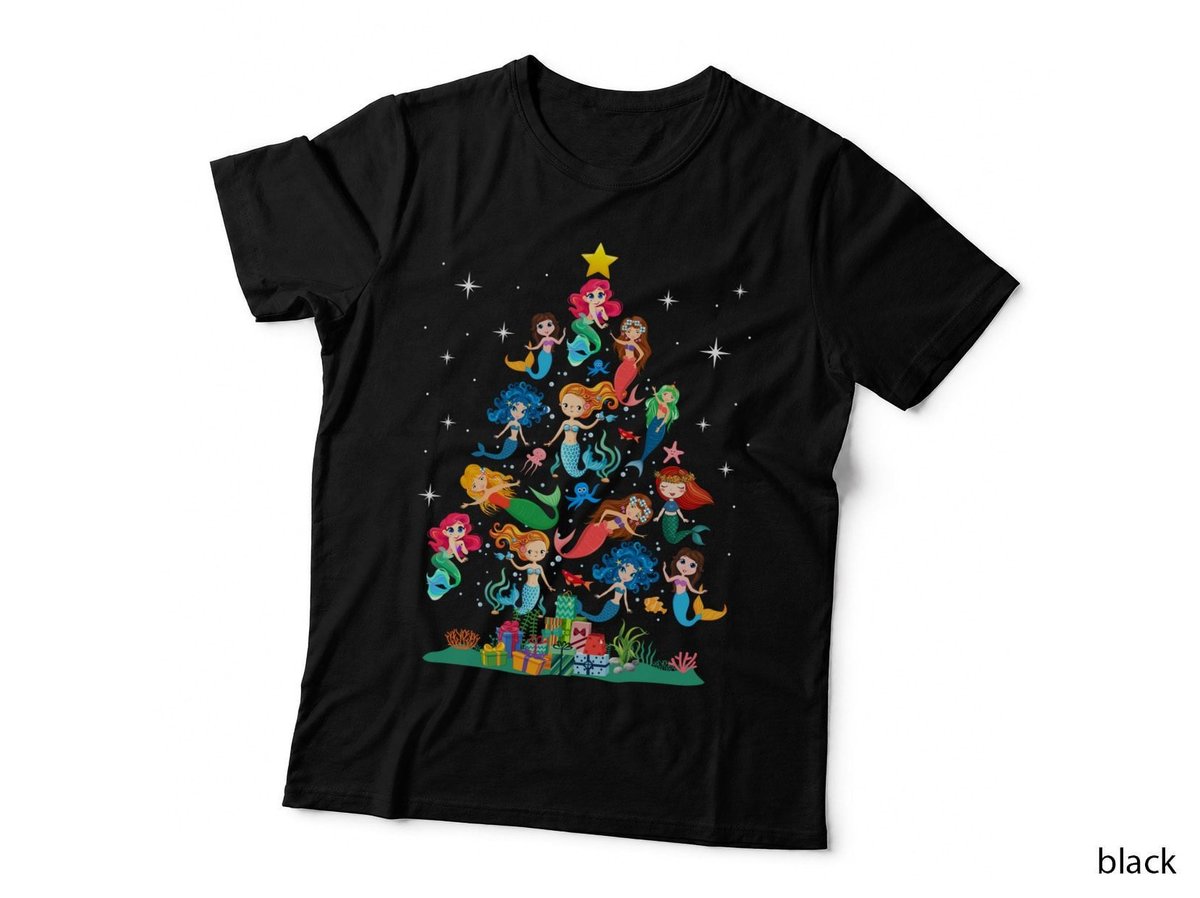 Mermaid Christmas Tree T-Shirt, Festive Holiday Design, Christmas Tree Print