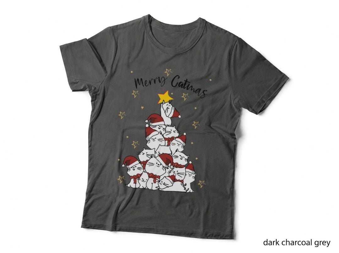 Merry Catmas Christmas Tree Cats T-Shirt, Festive Cat Print, Cat Lover Gift
