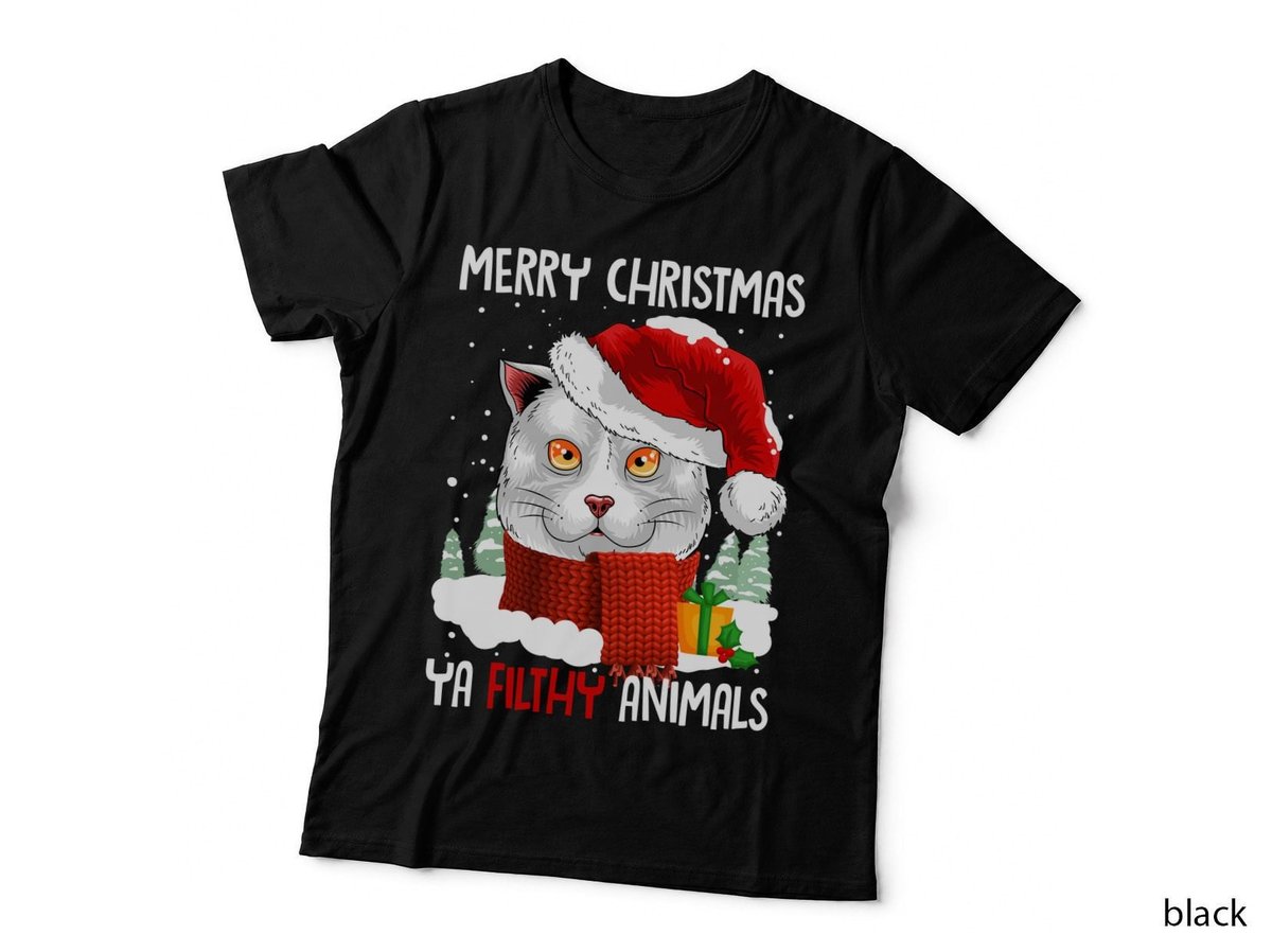 Merry Christmas Cat T-Shirt, Festive Holiday Print, Pet Lover Apparel