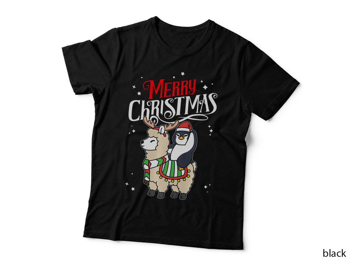 Merry Christmas Penguin Reindeer Llama T-Shirt, Festive Holiday Print