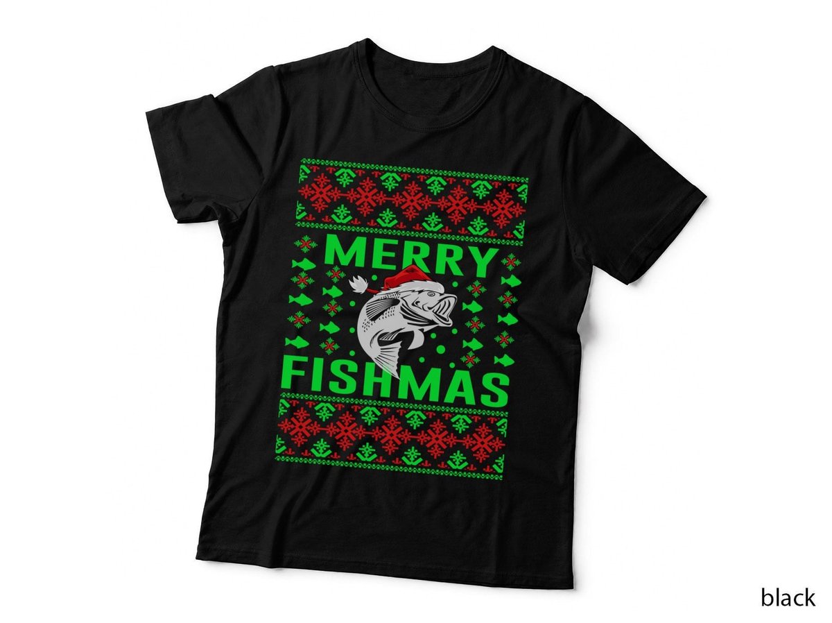 Merry Fishmas T-Shirt, Christmas Fish Theme, Festive Fish Print