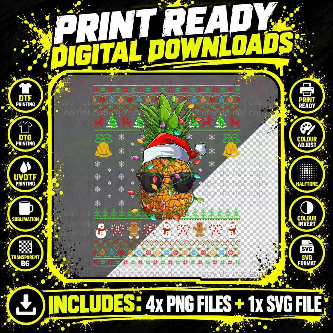 Pineapple Christmas Santa Ugly Sweatshirt Png SVG Digital Bundle