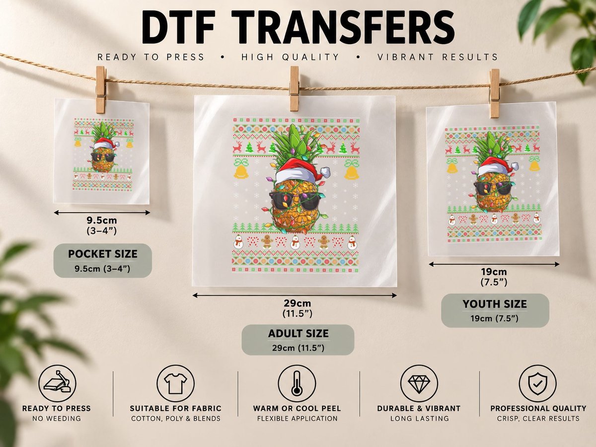 Pineapple Christmas Santa Ugly, Xmas Present DTF Transfer Iron On