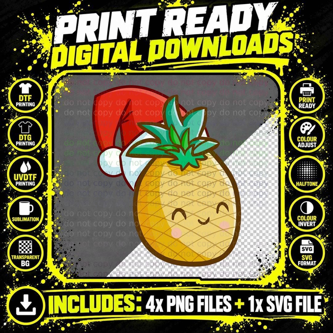 Pineapple Christmas T-Shirt, Festive Holiday Print Png SVG Digital Bundle
