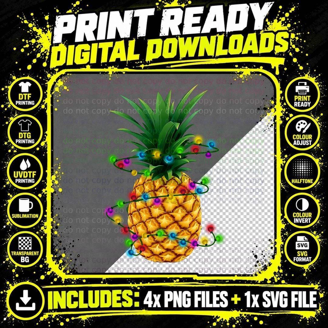 Pineapple String Lights T-Shirt, Festive Summer Vibes Png SVG Digital Bundle