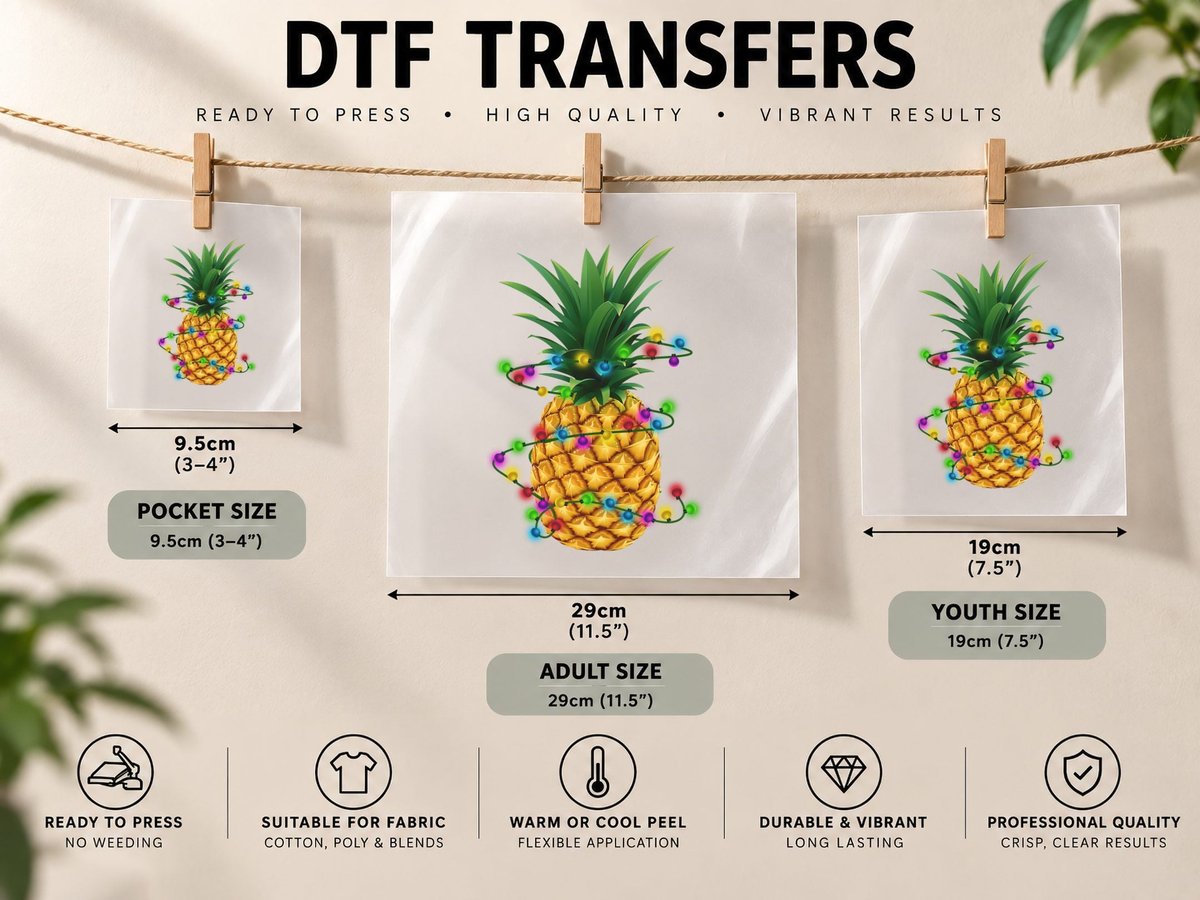 Pineapple String Lights, Festive Summer Vibes DTF Transfer Iron On