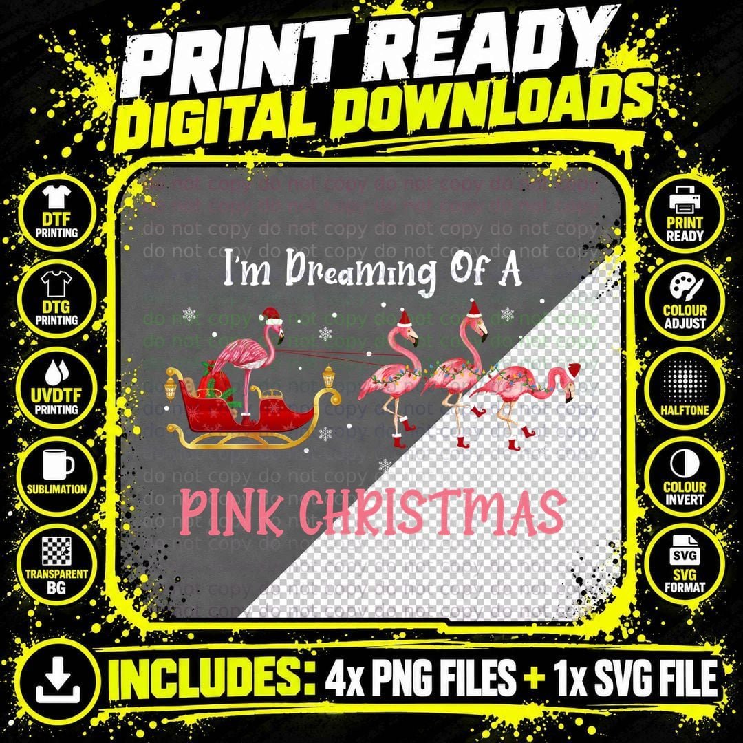 Pink Christmas Flamingo T-Shirt, Festive Holiday Print Png SVG Digital Bundle