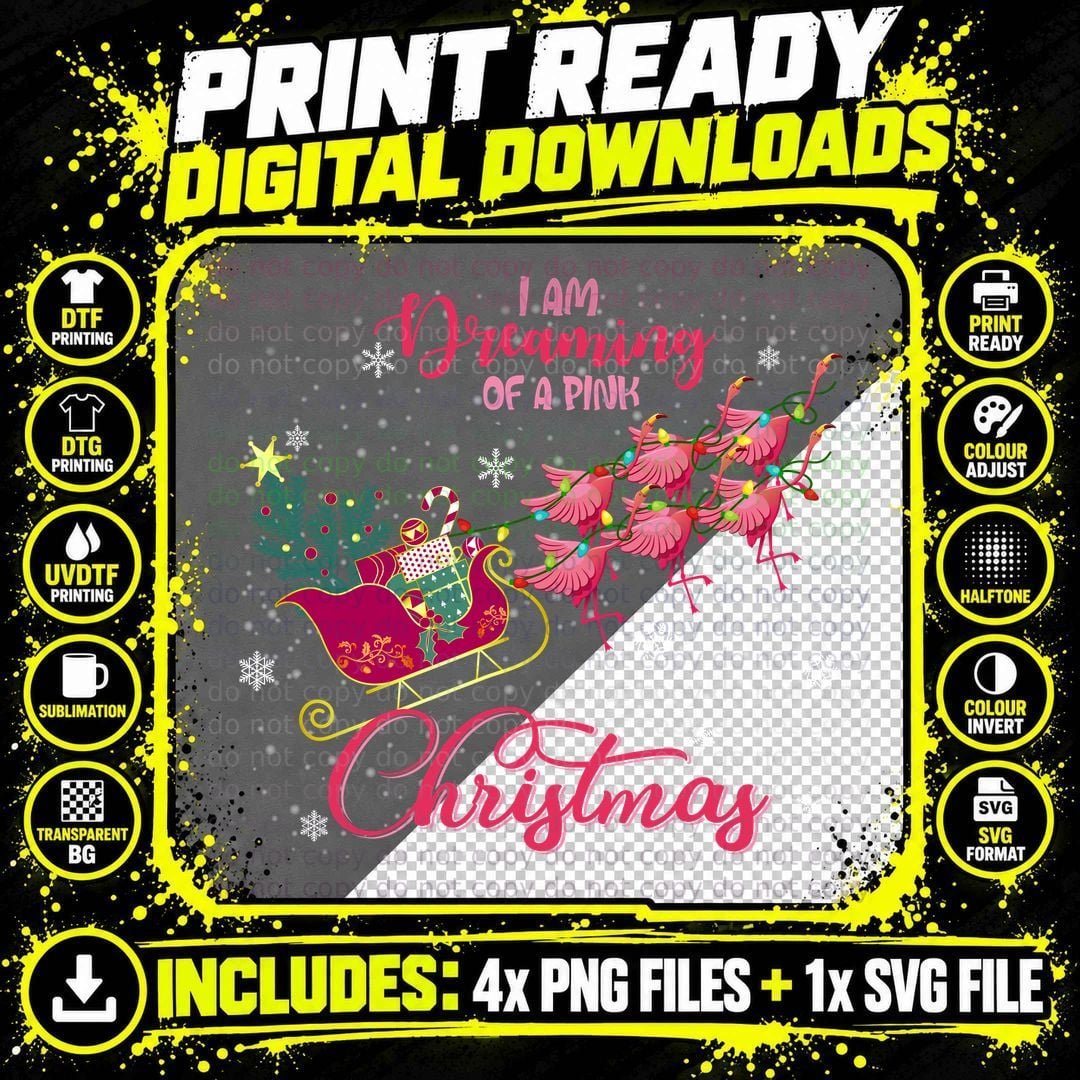 Pink Christmas Sleigh T-Shirt, Festive Holiday Print Png SVG Digital Bundle