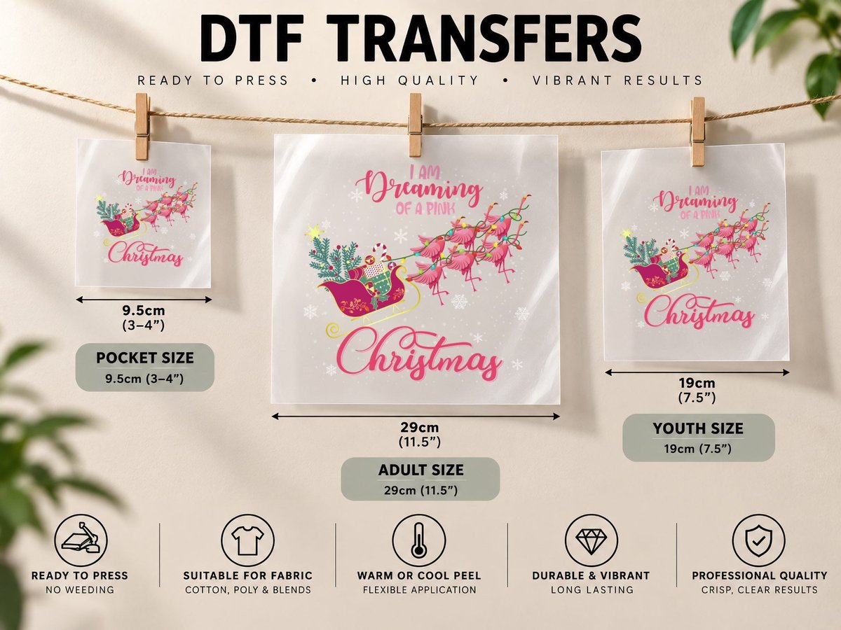 Pink Christmas Sleigh, Festive Holiday Print DTF Transfer Iron On
