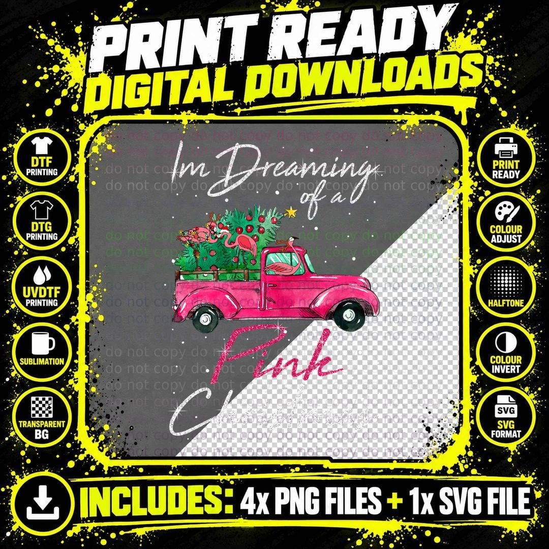 Pink Christmas Tree Pickup Truck T-Shirt Png SVG Digital Bundle