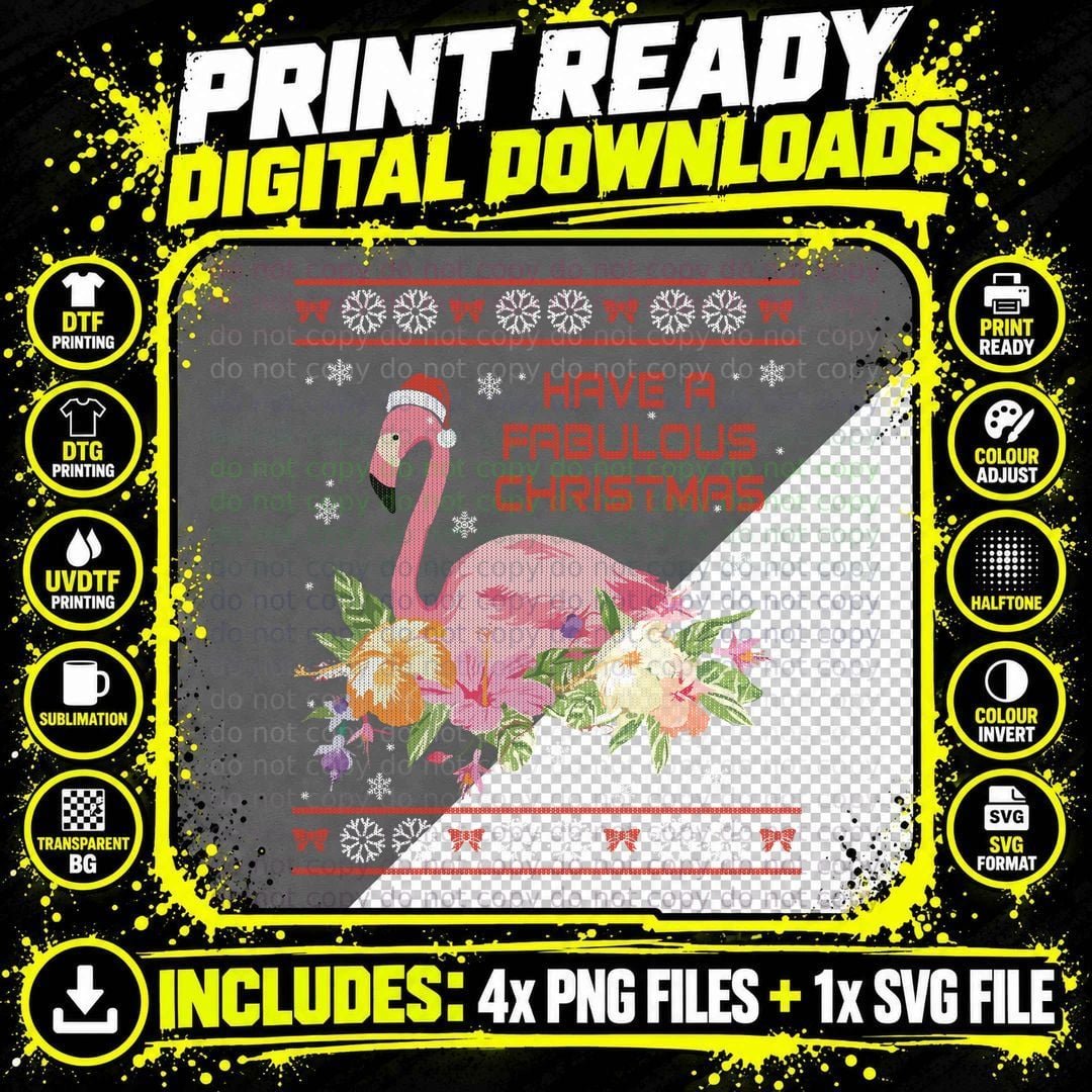 Pink Flamingo Christmas Sweater Style Png SVG Digital Bundle