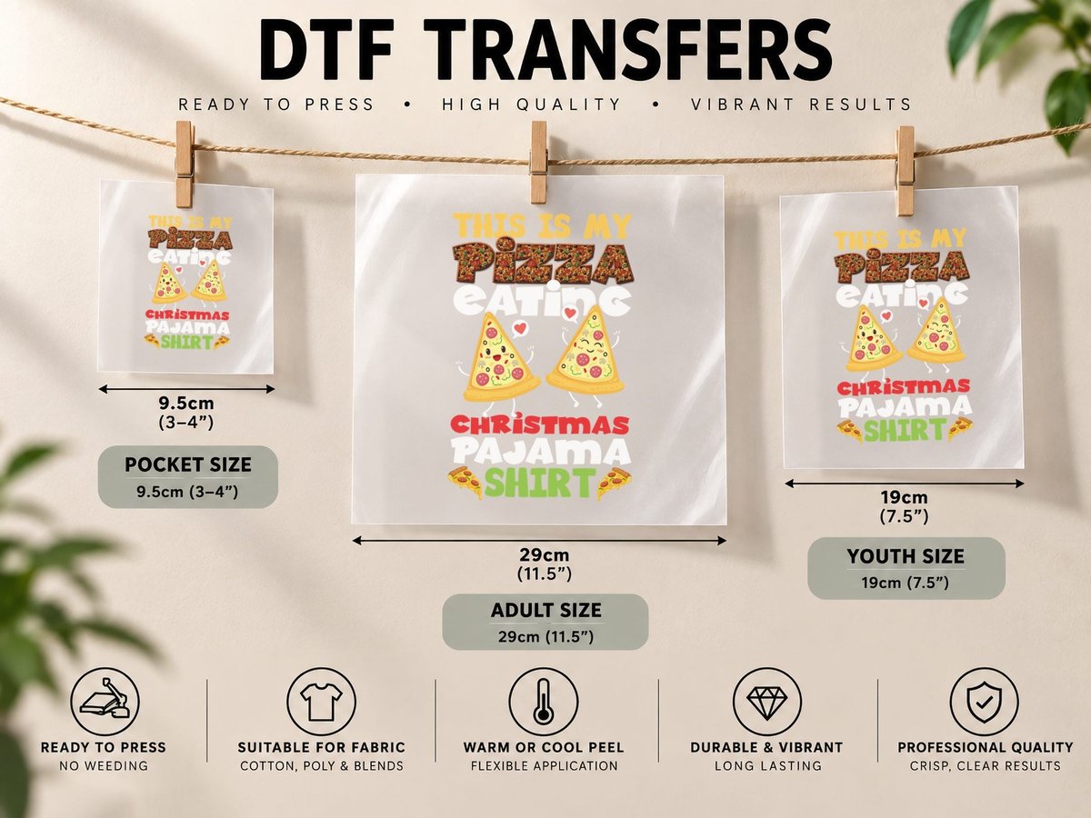 Pizza Christmas Pajama, Holiday Fun, Ugly Christmas Style DTF Transfer Iron On