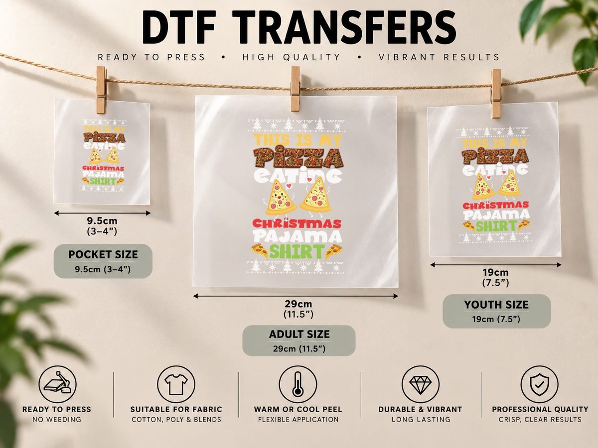 Pizza Christmas, Holiday Food Humor, Festive Foodie Style DTF Transfer Iron On