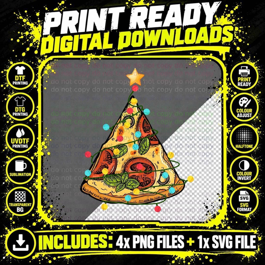 Pizza Christmas Tree T-Shirt, Festive Foodie Style Png SVG Digital Bundle