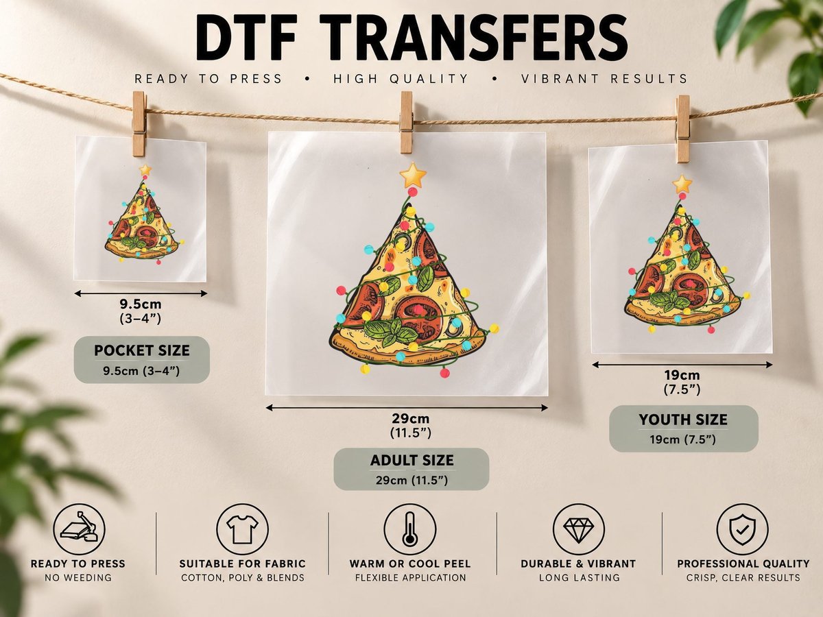 Pizza Christmas Tree, Festive Foodie Style, Holiday Fun DTF Transfer Iron On