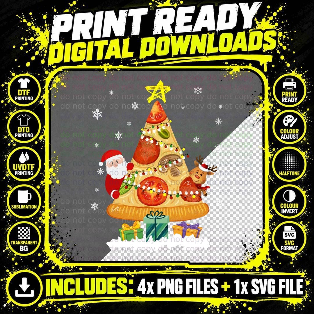 Pizza Christmas Tree T-Shirt, Festive Foodie Style Png SVG Digital Bundle