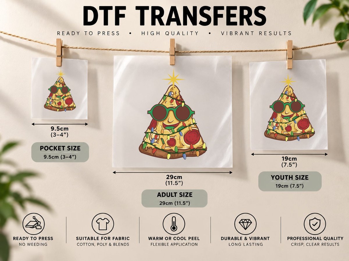 Pizza Tree, Festive Foodie Style, Holiday Fun DTF Transfer Iron On