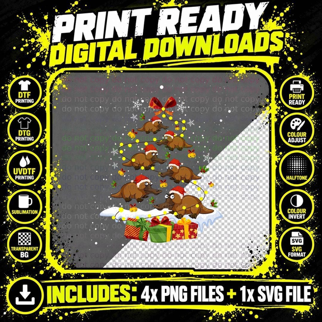 Platypus Christmas Tree T-Shirt, Festive Animal Print Png SVG Digital Bundle