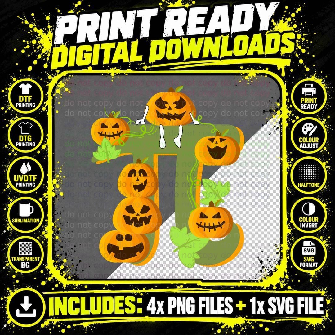 Pumpkin Jack-O-Lantern T-Shirt, Spooky Halloween Print Png SVG Digital Bundle