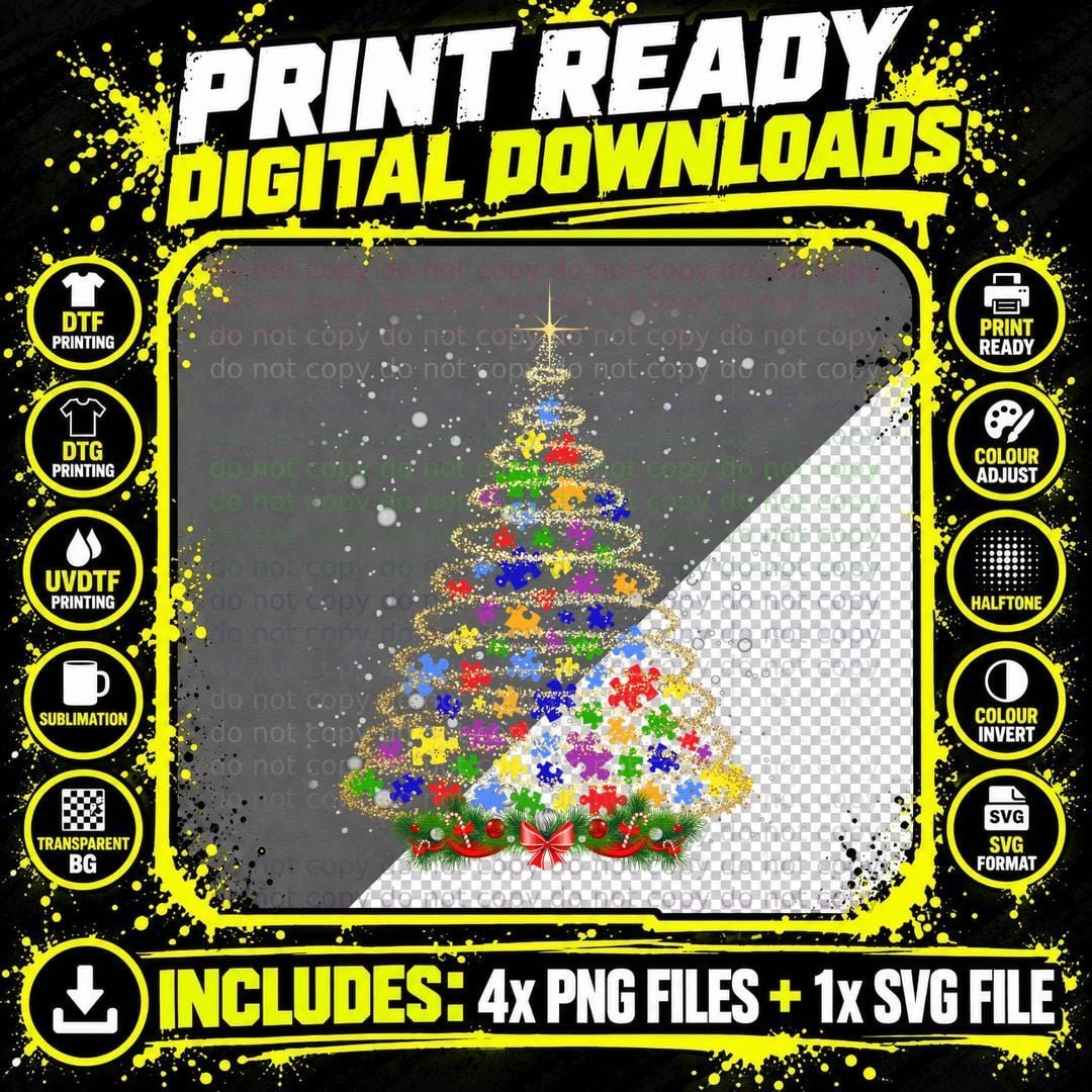 Puzzle Christmas Tree T-Shirt, Festive Holiday Design Png SVG Digital Bundle