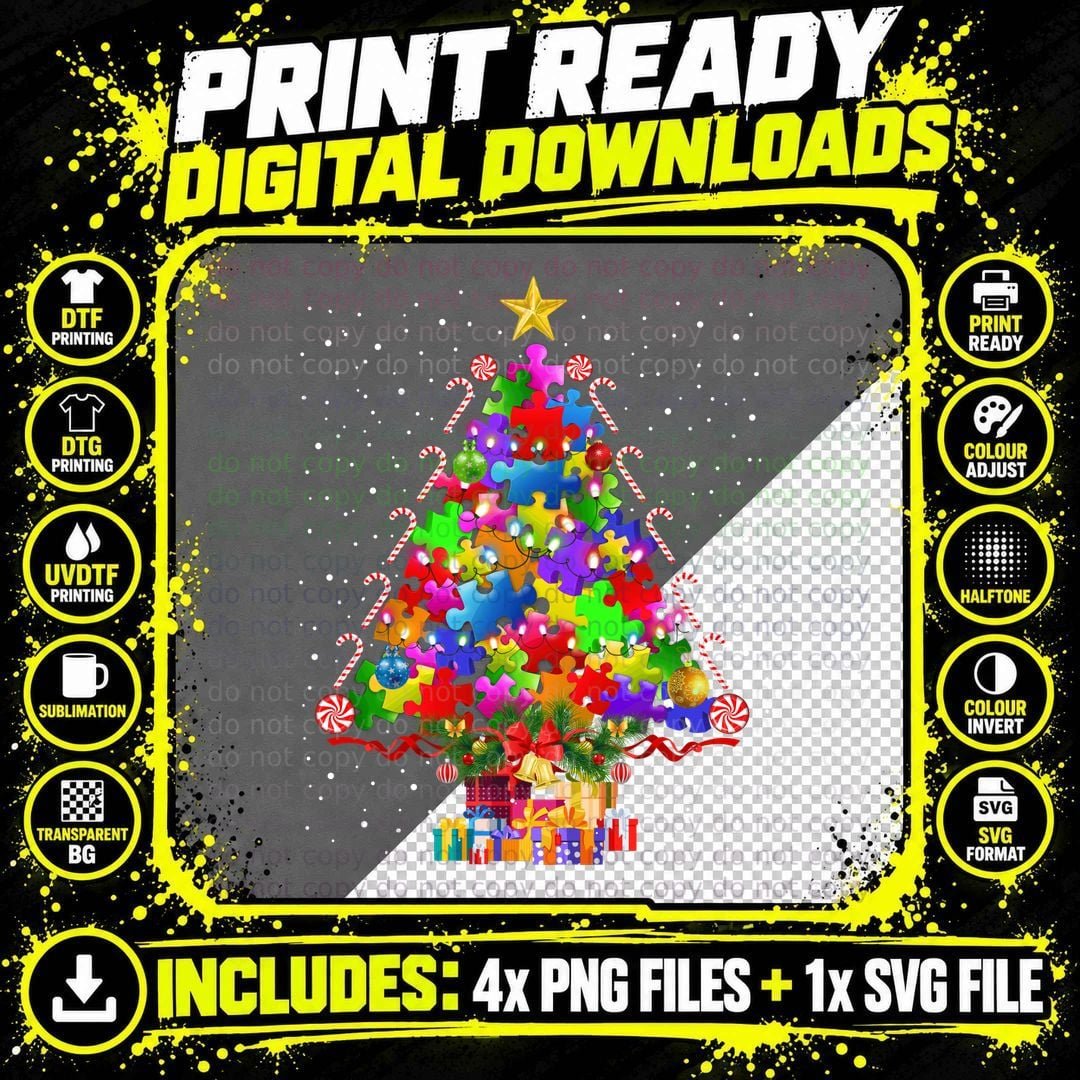 Puzzle Christmas Tree T-Shirt, Festive Holiday Style Png SVG Digital Bundle