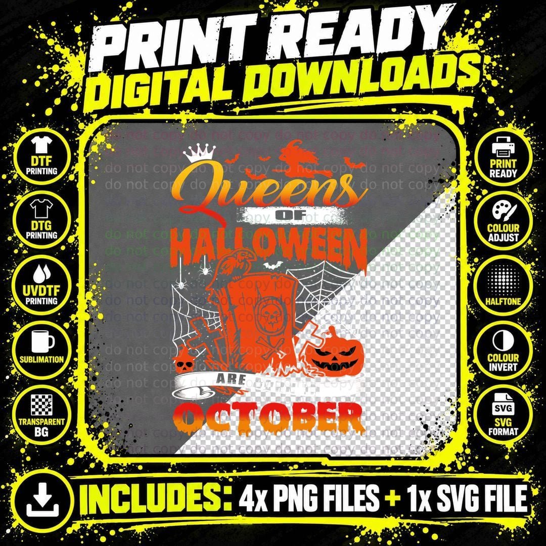 Queens Halloween T-Shirt, Spooky Halloween Theme Png SVG Digital Bundle