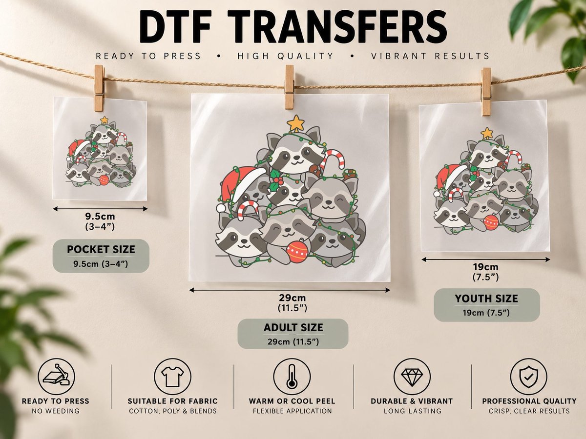 Raccoon Christmas Tree Funny Animal, Holiday Festive DTF Transfer Iron On
