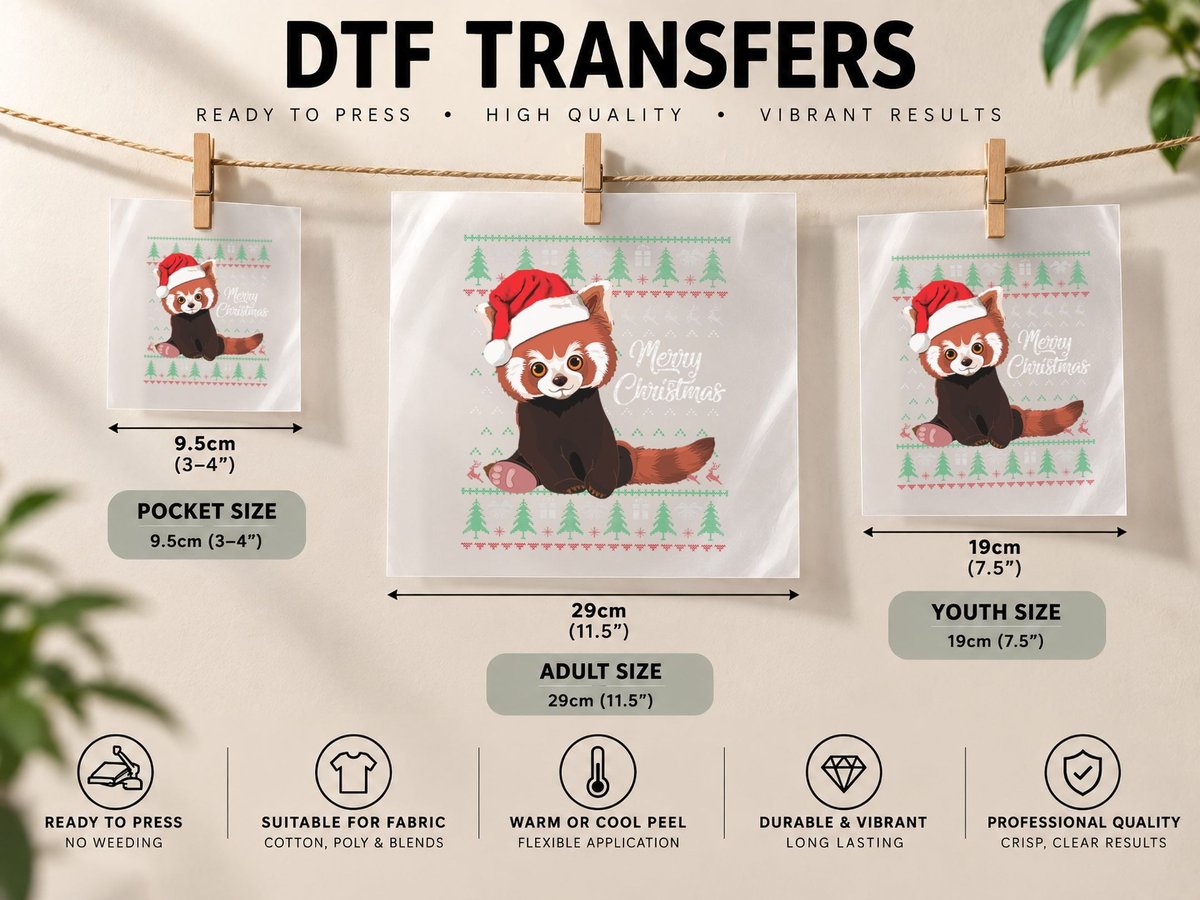 Red Panda Christmas Ugly, Festive Holiday Print DTF Transfer Iron On