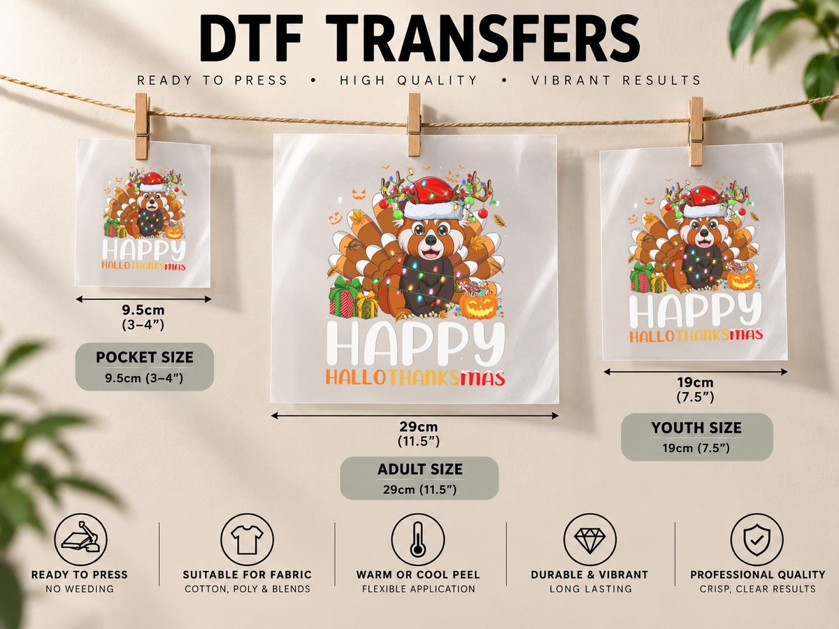 Red Panda Lover Halloween Christmas Happy Hallothanksmas DTF Transfer Iron On