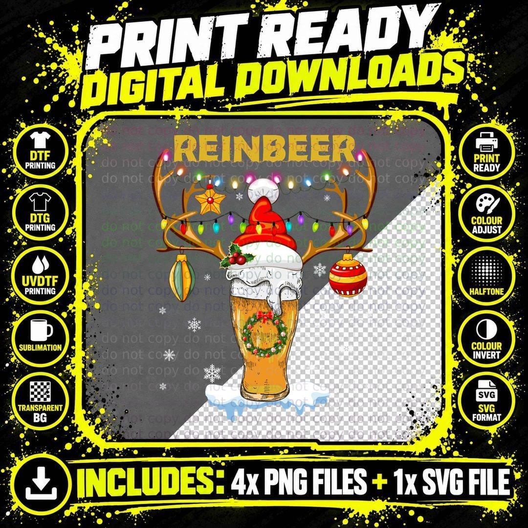 Reinbeer Christmas Beer T-Shirt, Festive Holiday Theme Png SVG Digital Bundle