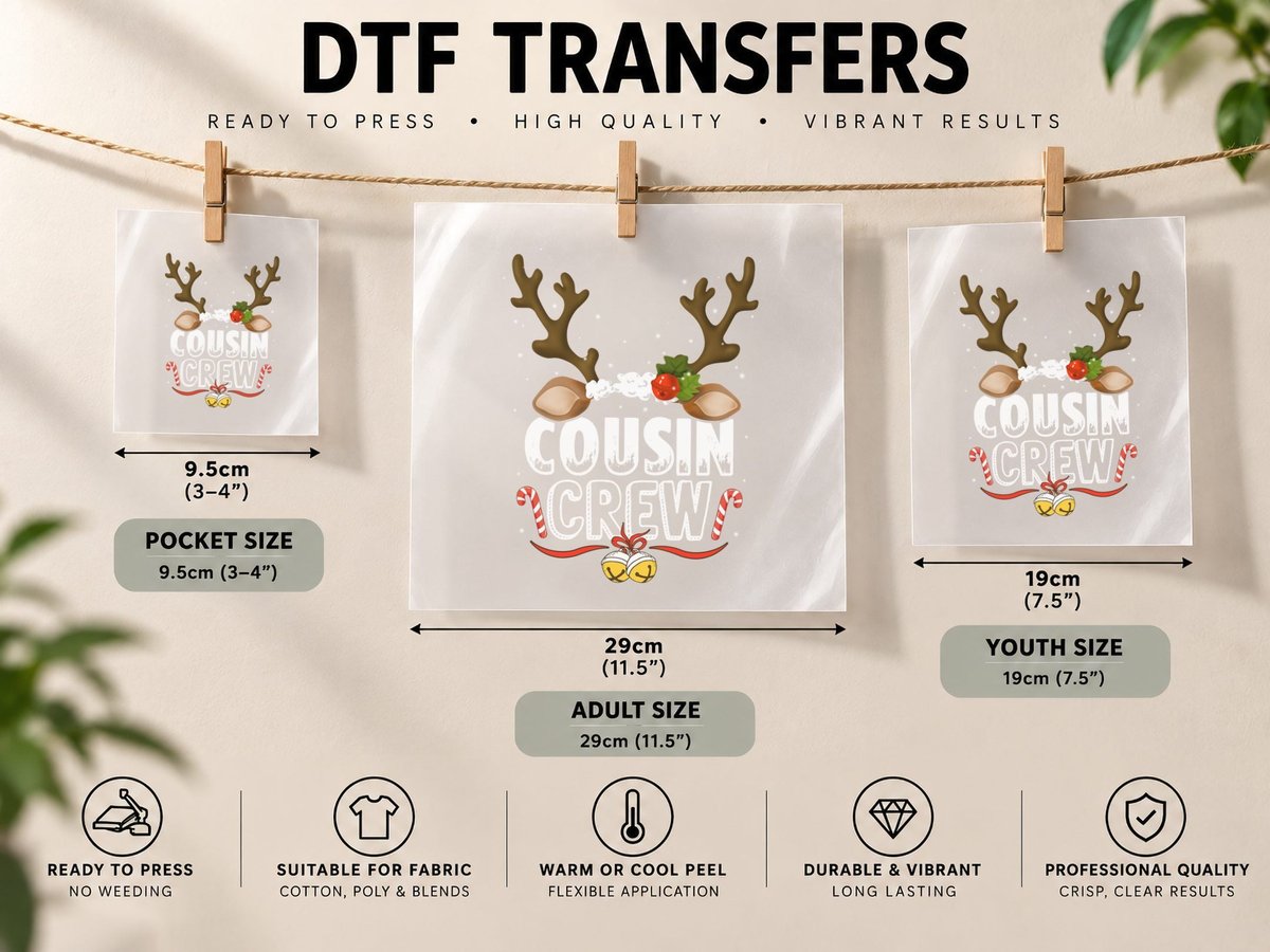 Reindeer Antlers Christmas, Festive Holiday Style DTF Transfer Iron On