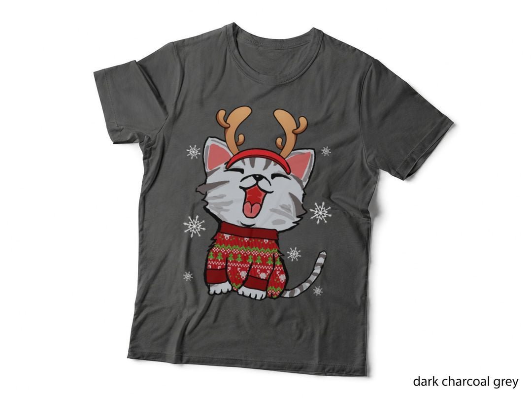 Reindeer Cat T-Shirt, Festive Holiday Print, Christmas Apparel