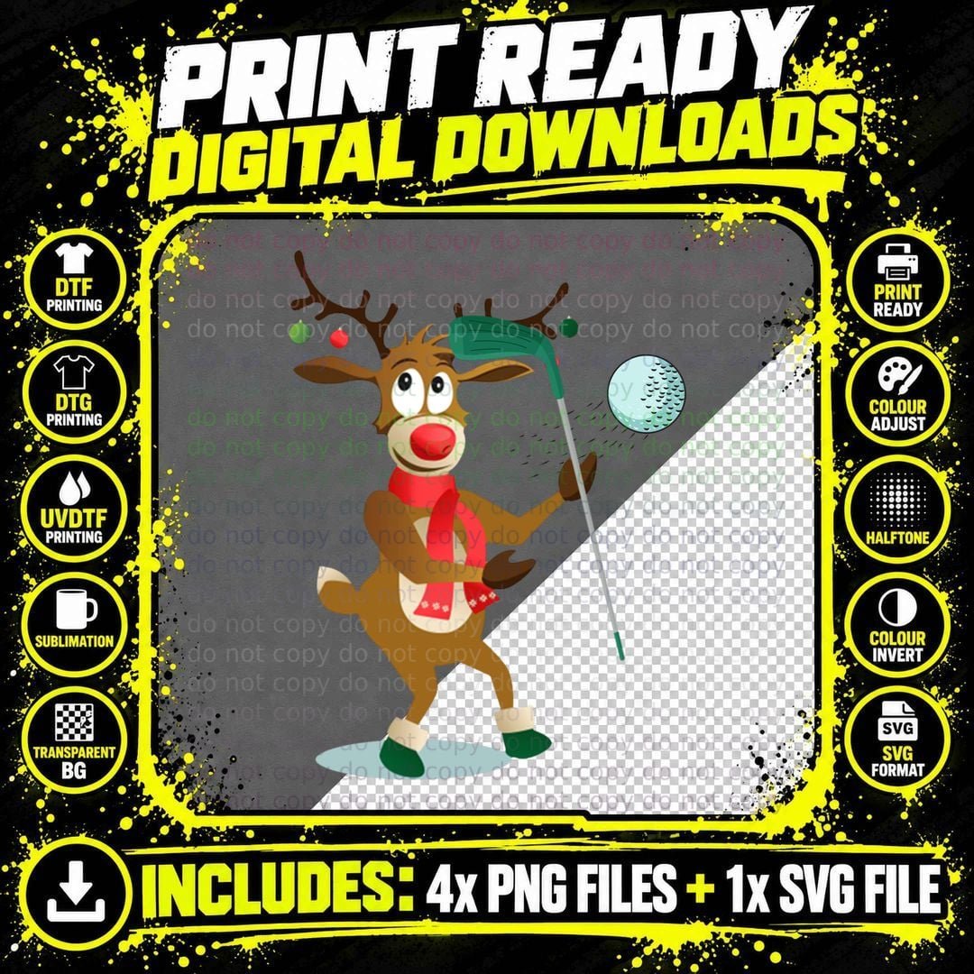 Reindeer Playing Golf T-Shirt, Christmas Holiday Png SVG Digital Bundle