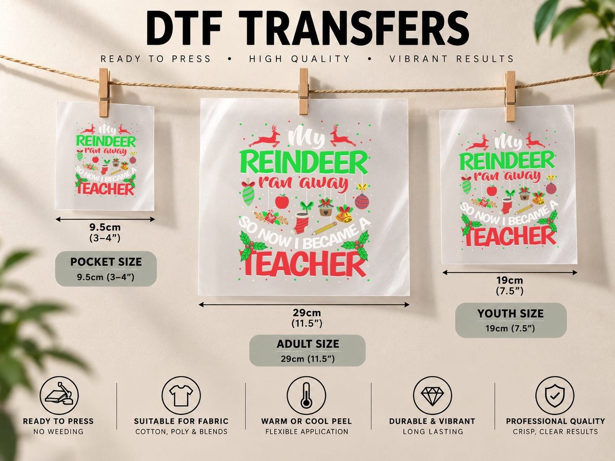 Reindeer Ran Away Teacher, Christmas Theme DTF Transfer Iron On