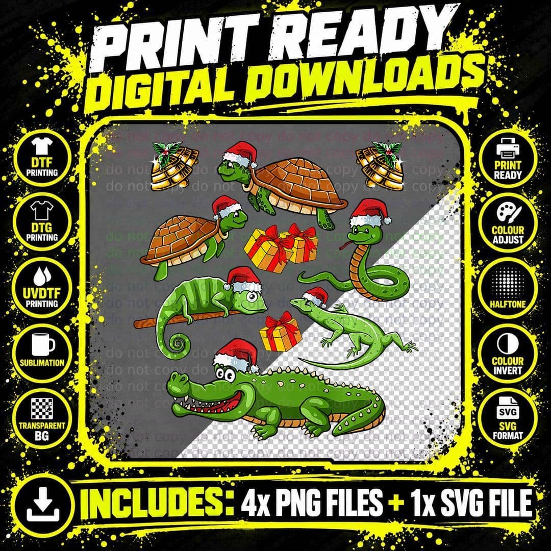 Reptile Santa Hat Christmas T-Shirt Png SVG Digital Bundle