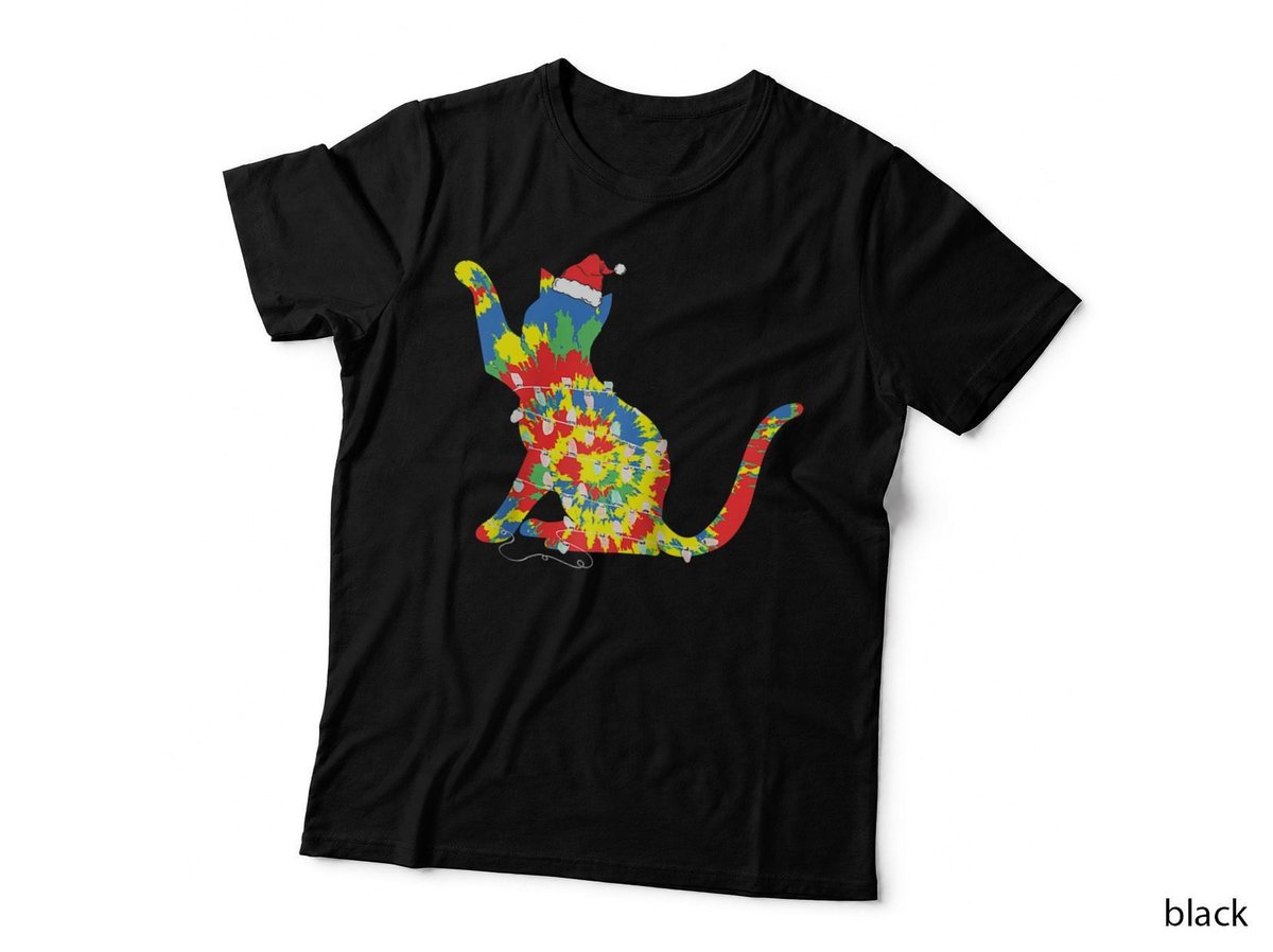 Retro Cat Tie Dye Christmas Cat Holiday Apparel T-Shirt