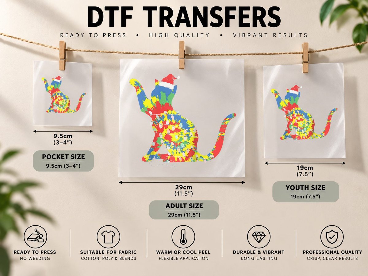 Retro Cat Tie Dye Christmas Cat Holiday DTF Transfer Iron On