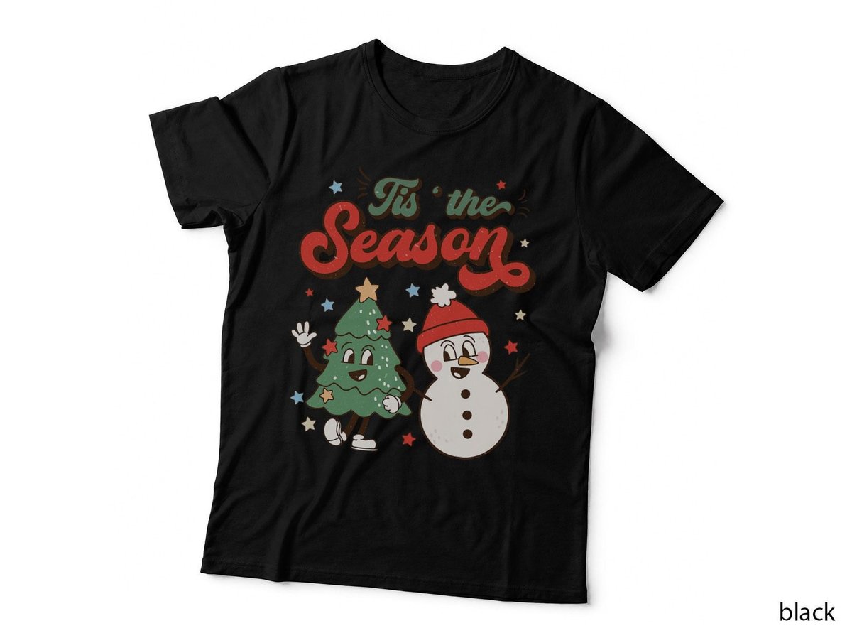 Retro Christmas Tis the Season Christmas Tree Snowman T-Shirt