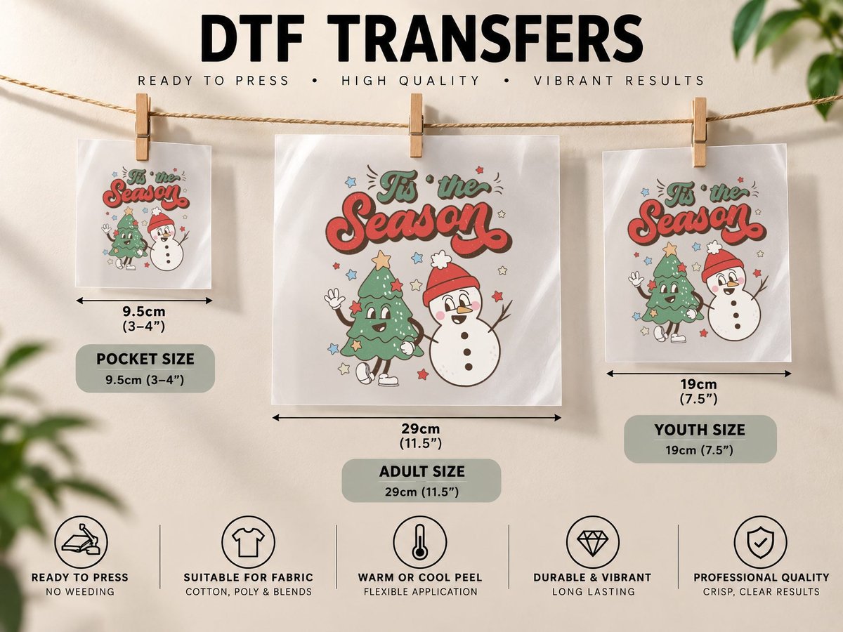 Retro Christmas Tis the Season Christmas Tree Snowman DTF Transfer Iron On