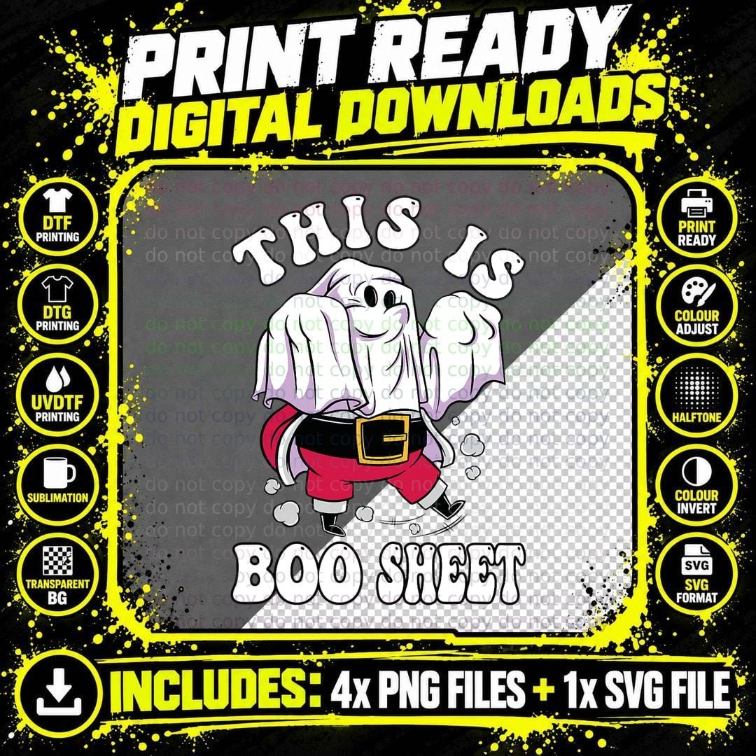 Retro Halloween Costume T-Shirt, Funny Ghost Santa Png SVG Digital Bundle