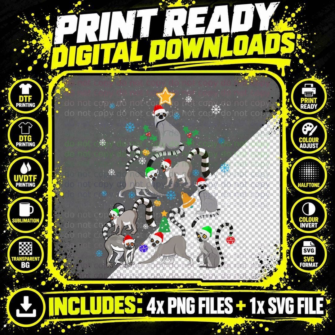 Ring-Tailed Lemur Christmas Tree T-Shirt Png SVG Digital Bundle