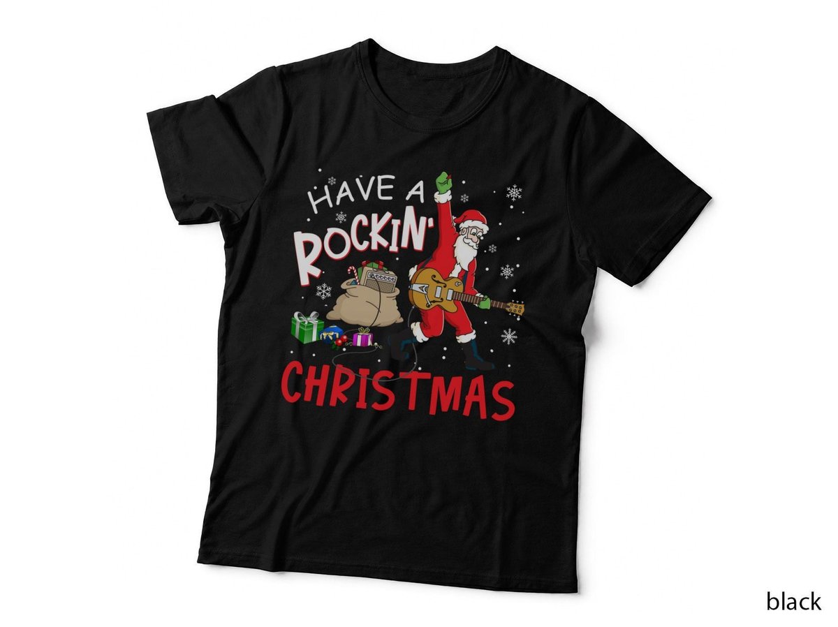 Rockin' Christmas Santa T-Shirt, Festive Holiday Music, Christmas Apparel