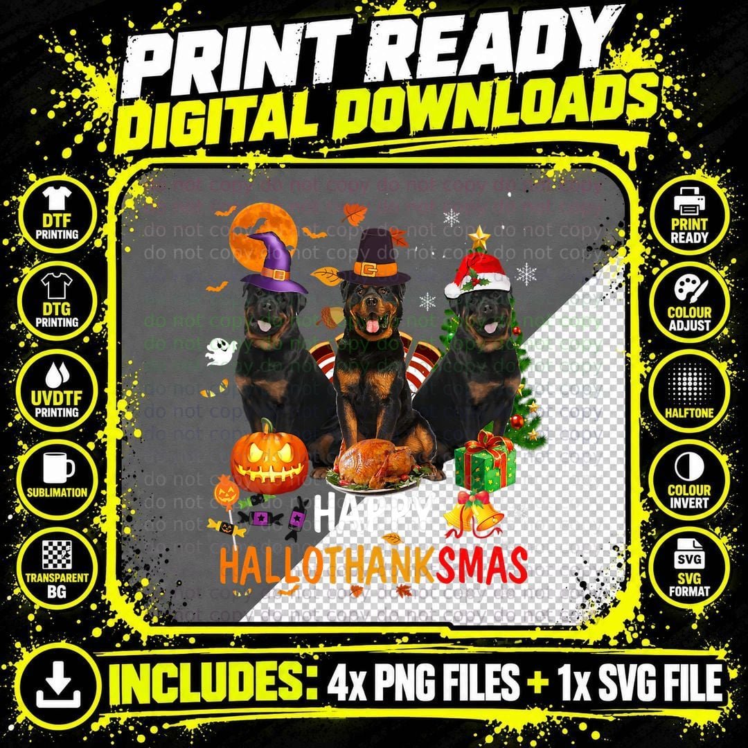 Rottweiler Halloween Merry Christmas T-Shirt Png SVG Digital Bundle